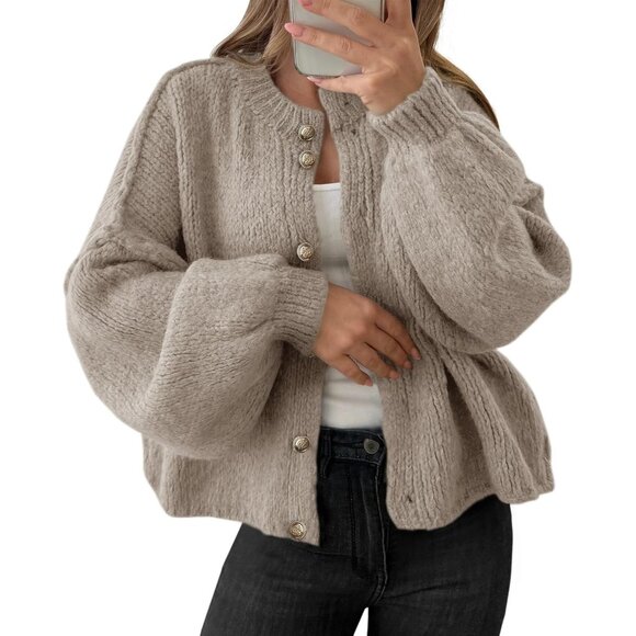 Sweaters - Womens Chunky Knit Oversized Cardigan Long Sleeve Button Casual Fall Sweater
